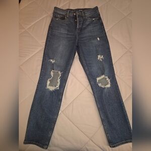 Old Navy Women's Distressed Blue Straight-Leg Jeans